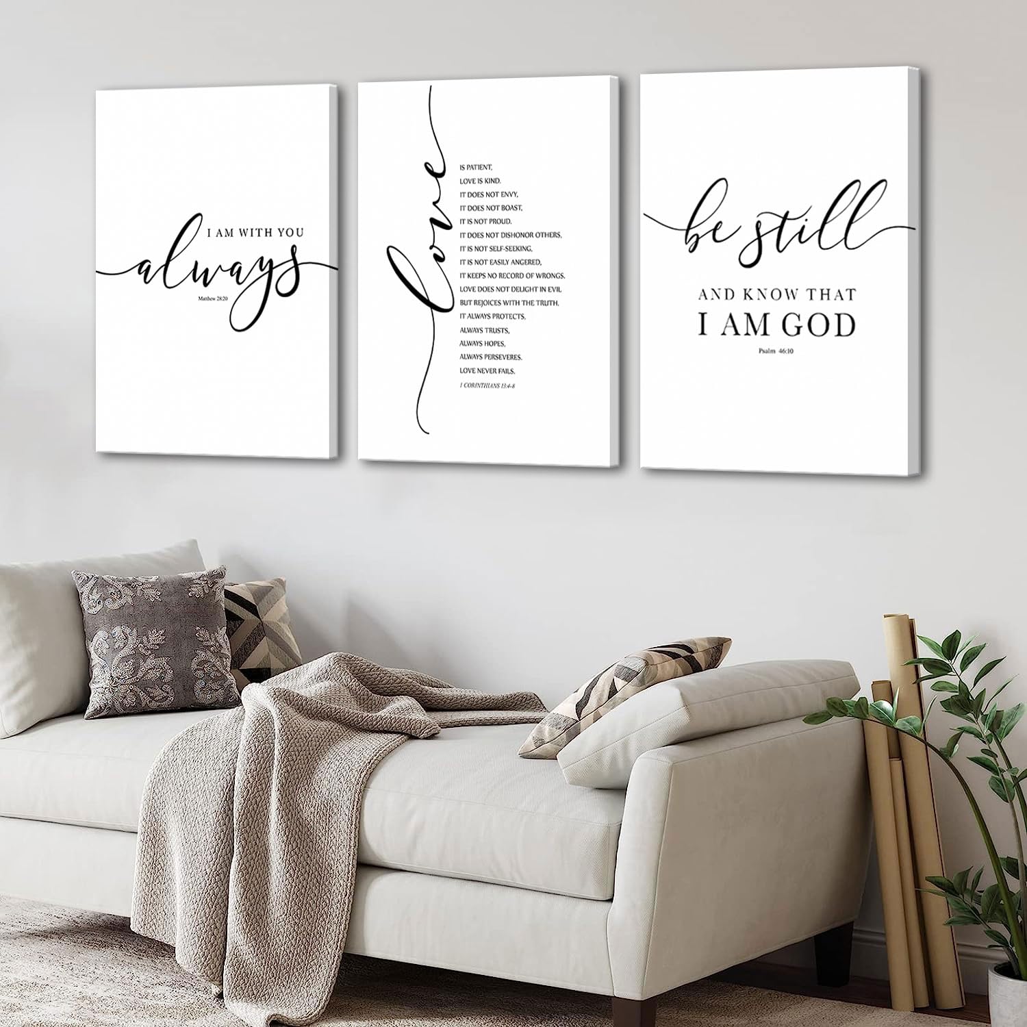 3Pcs Framed Bible Verse Canvas Wall Art Christian Scripture Posters Prints Inspirational Wall Decor Pictures Paintings For Livin